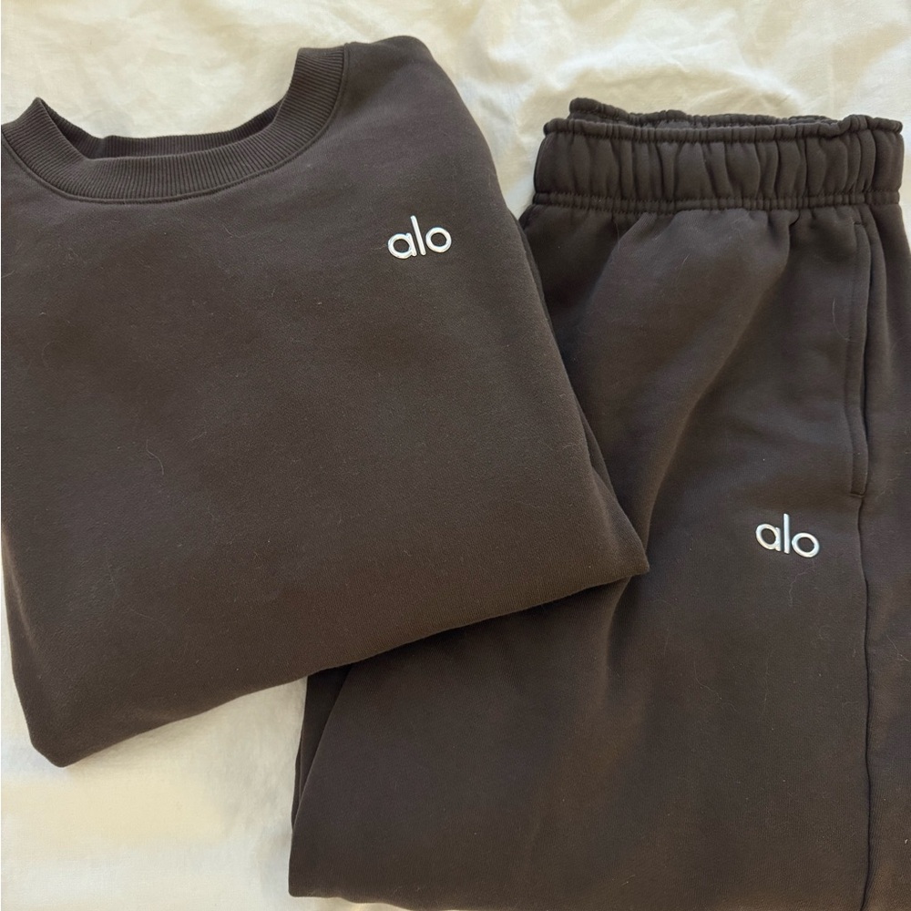 BOTH ALO SWEATPANTS(size M)  AND CREW NECK( size L) color brown
